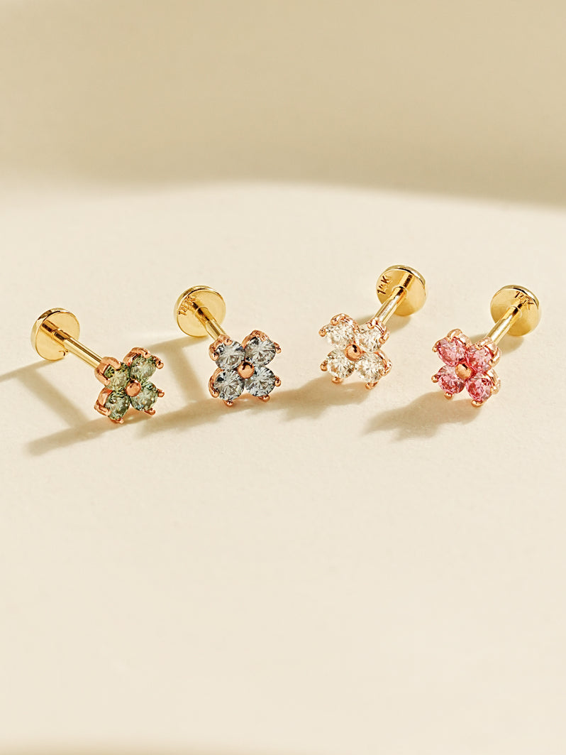 14K Gold Moissanite Four Petals Flower Internally Threaded Labret