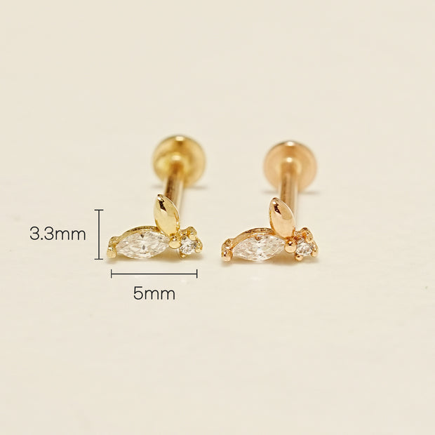 14K Gold Mini Cubic Sprout Internally Threaded Labret Piercing 18G16G