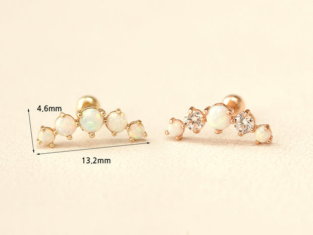 14K Gold Five Opal & Cubic Cartilage Earring 20G18G