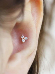 14K Gold Triple Cubic Cartilage earring 18G16G