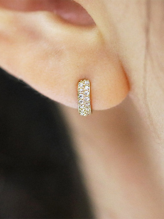14K Gold Two line mini CZ hoop cartilage earring