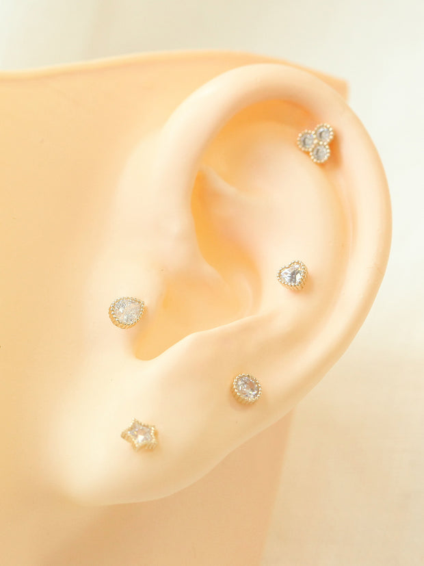 14K gold figure cz cartilage earring 20g