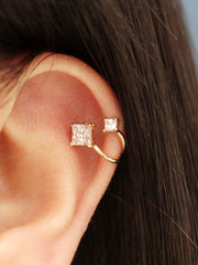 14K Gold Square Cubic 2 Lines Cartilage Earring 18G20G