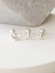925 silver Moon & star cartilage earring 16g