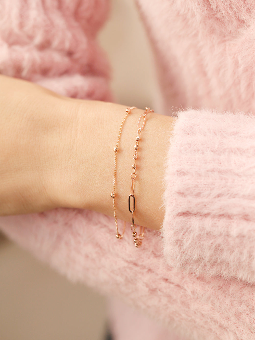 14K 18K Gold Roche Cutting Ball Clip two lines Chain Bracelet 