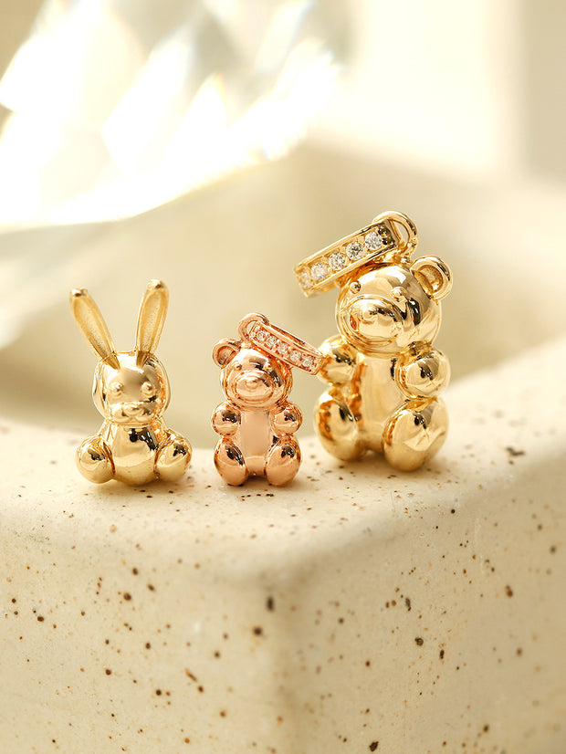 14K 18K Gold Rabbit Bear Necklace Pendant