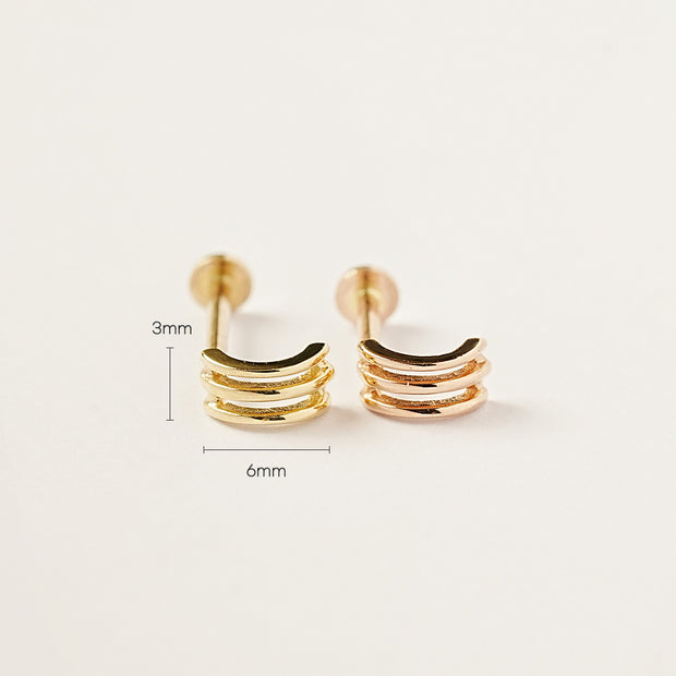 14K Gold Minimi Triple line half hoop Internally Threaded Labret Piercing 18G16G