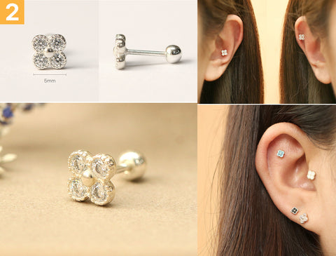 925 Silver Flower cartilage earring 20g