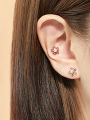 14K Gold Fresh Water Pearl Wind Flower Cartilage Earring 18G16G