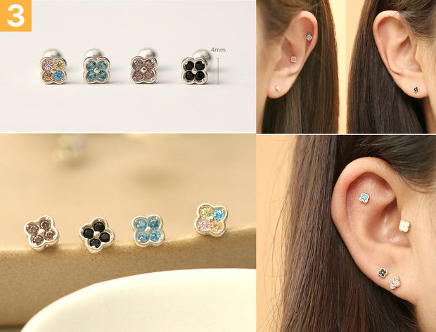 925 Silver Flower cartilage earring 20g