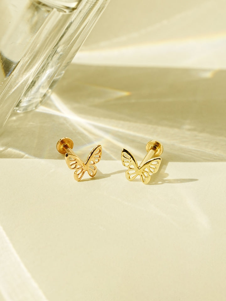 14K Gold Point Butterfly Internally Threaded Labret Piercing 18G16G