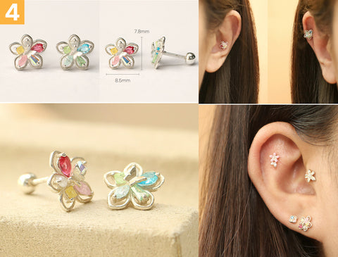 925 Silver Flower cartilage earring 20g