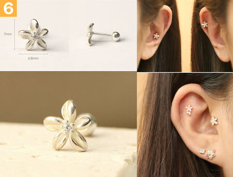 925 Silver Flower cartilage earring 20g