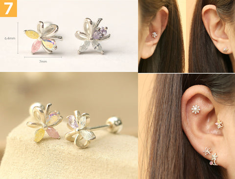 925 Silver Flower cartilage earring 20g