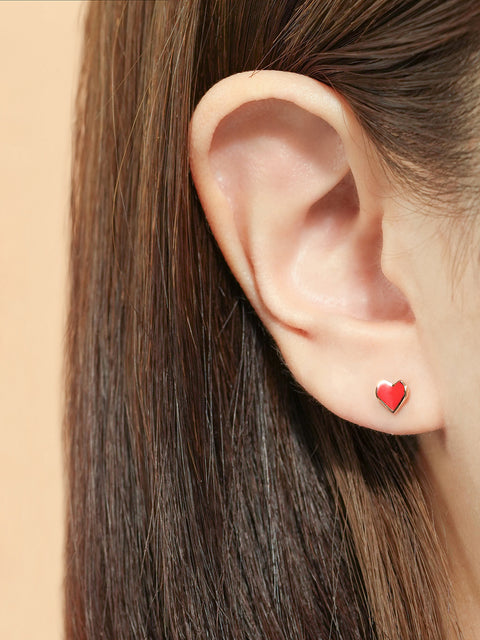 14K Gold Enamel Fold Heart Cubic Earring 20G18G16G