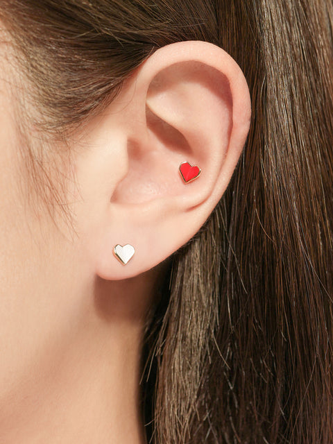 14K Gold Enamel Fold Heart Cubic Earring 20G18G16G