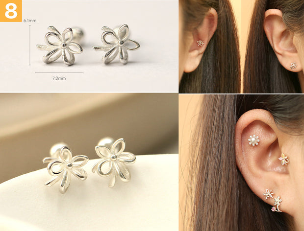 925 Silver Flower cartilage earring 20g