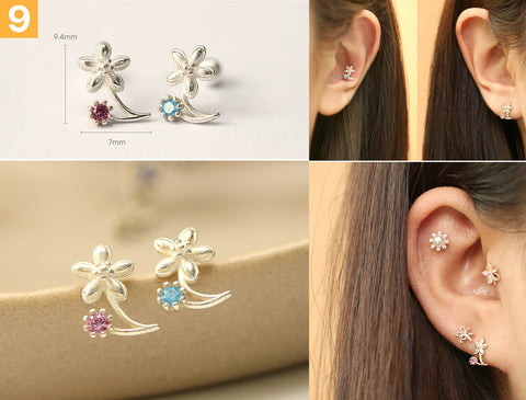 925 Silver Flower cartilage earring 20g