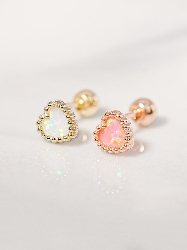 14K Solid Gold Bold Classic Antique Heart Cartilage Earring 20G