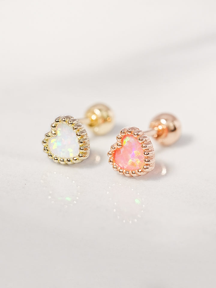 14K Solid Gold Bold Classic Antique Heart Cartilage Earring 20G