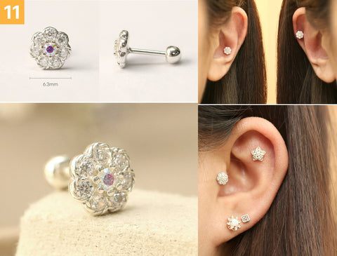 925 Silver Flower cartilage earring 20g