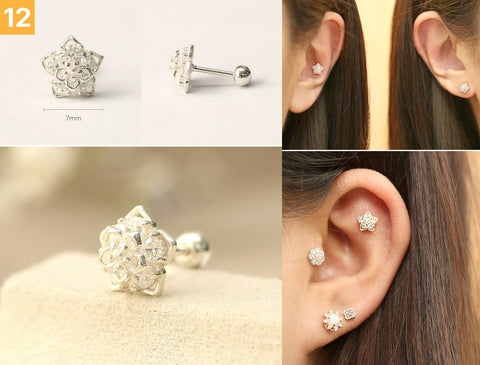 925 Silver Flower cartilage earring 20g