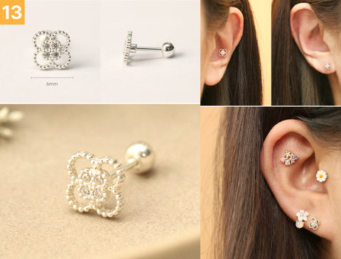 925 Silver Flower cartilage earring 20g