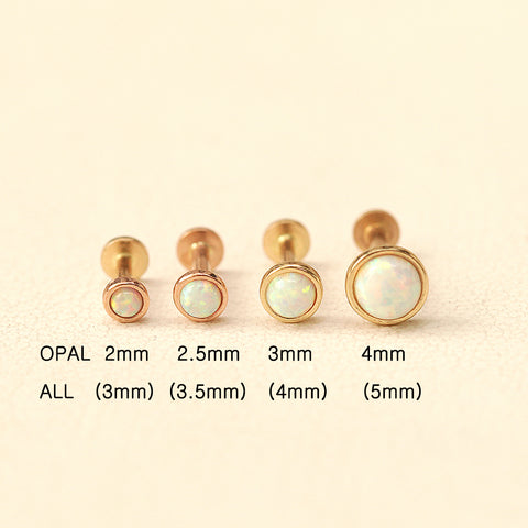 14K Gold Round Opal Internally Threaded Labret Piercing 18G16G