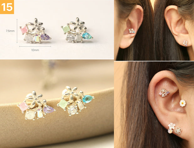 925 Silver Flower cartilage earring 20g