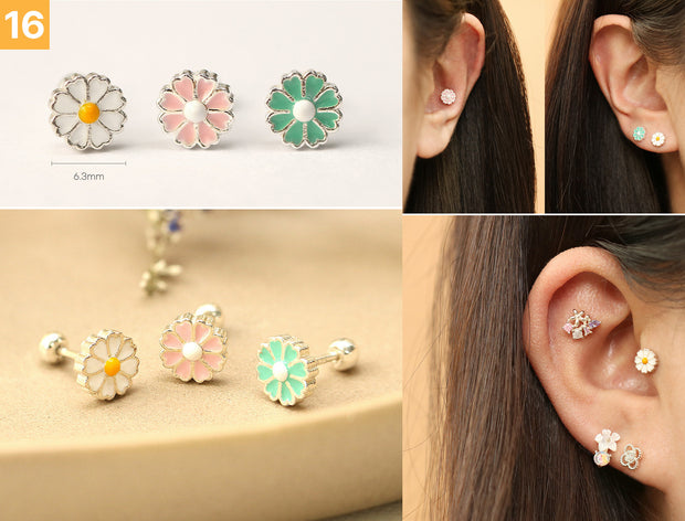 925 Silver Flower cartilage earring 20g