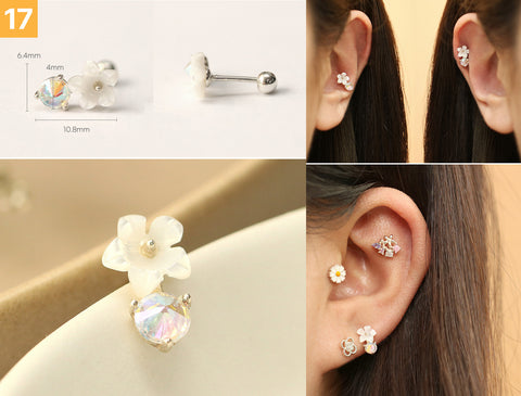 925 Silver Flower cartilage earring 20g