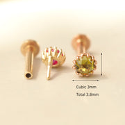 14K Gold Crown Stone Internally Threaded Labret Piercing 18G16G
