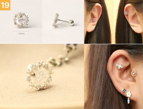 925 Silver Flower cartilage earring 20g