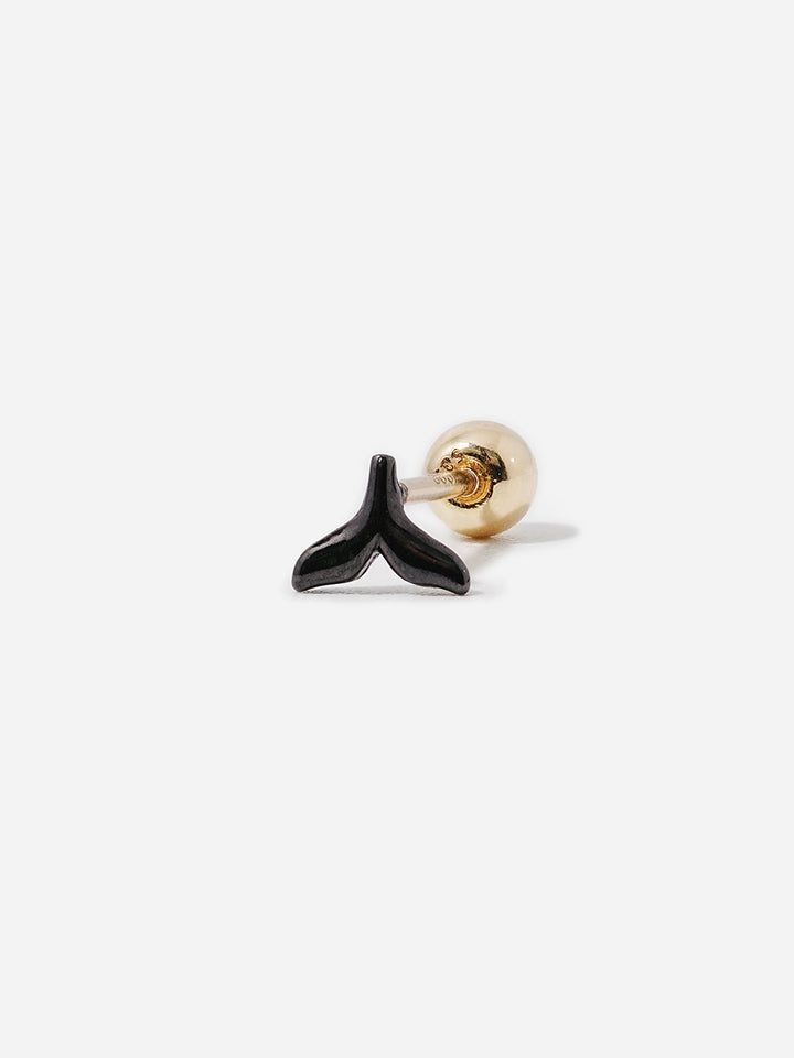 14K Solid Gold Black Mini Whale Tail Cartilage Earring 20G18G16G