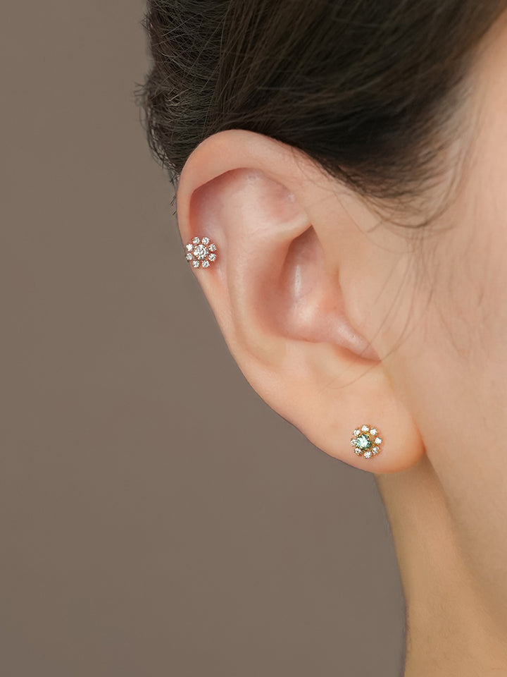14K Solid Gold Moissanite Dia Daisy Cartilage Earring 20G18G16G