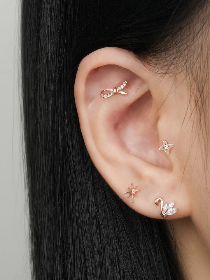 14K Solid Gold Stellar Spike Cartilage Earring 20G