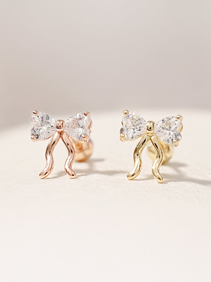 14K Solid Gold Balletcore Cubic Ribbon Cartilage Earring 20G