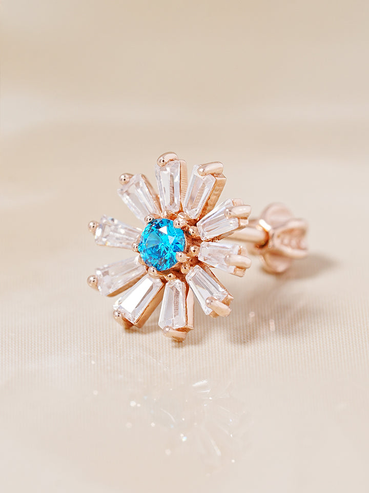 14K Gold Blue Sunshine Cartilage Earring 18G16G