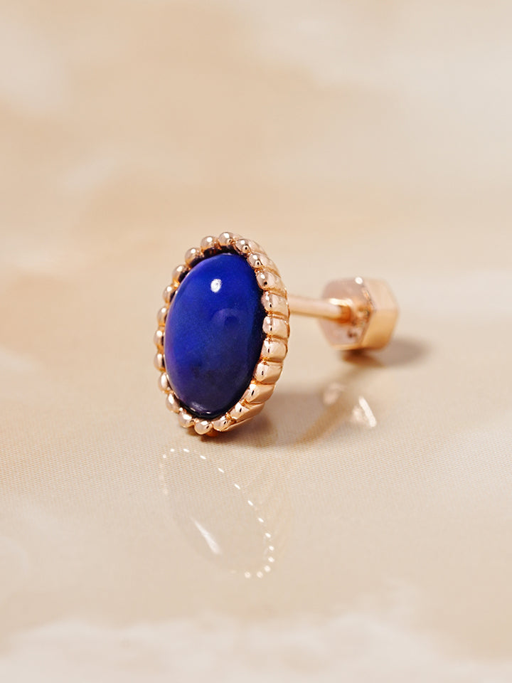 14K Gold Elegance Crown Lapis Lazuli Cartilage Earring 18G