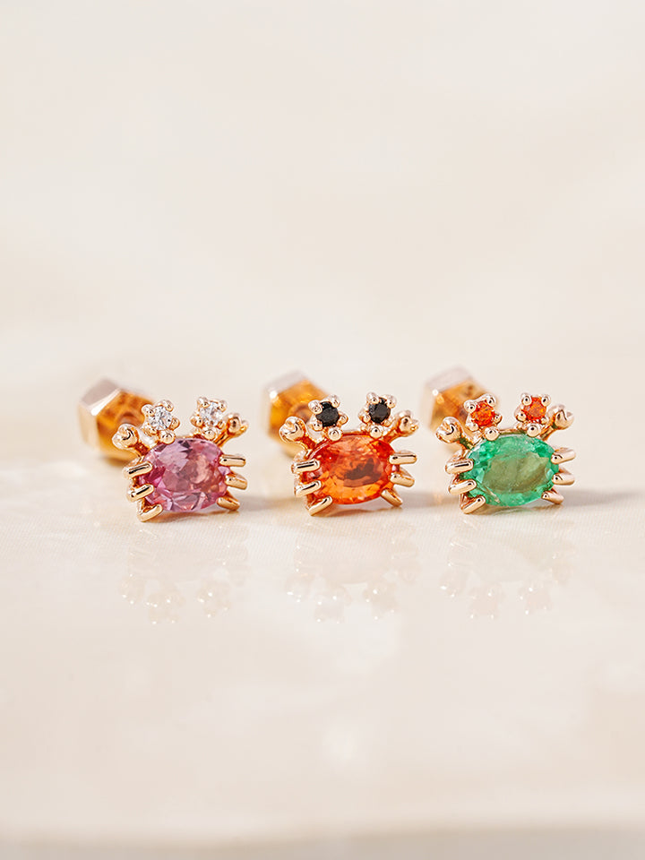 14K Gold Sapphire Sea Crab Cartilage Earring 18G