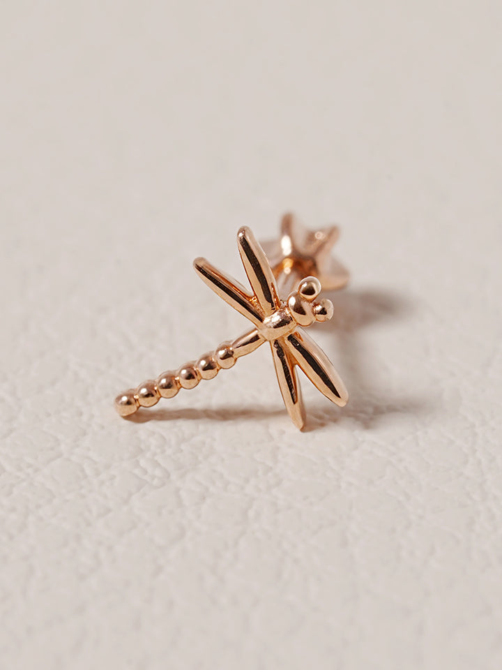 14K Solid Gold Flat Dragonfly Cartilage Earring 18G16G