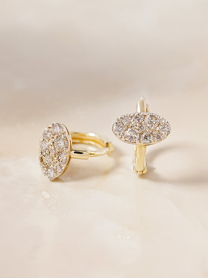 14K 18K Solid Gold Glitter Oval Diamond Cartilage Hoop Earring