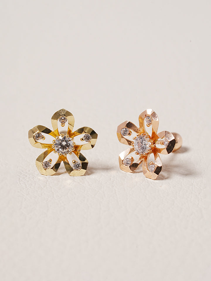 14K Solid Gold Glossy Cubic Flower Cutting Cartilage Earring 20G18G