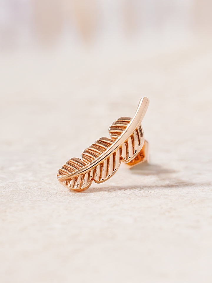 14K Solid Gold Golden Feather Cartilage Earring 18G