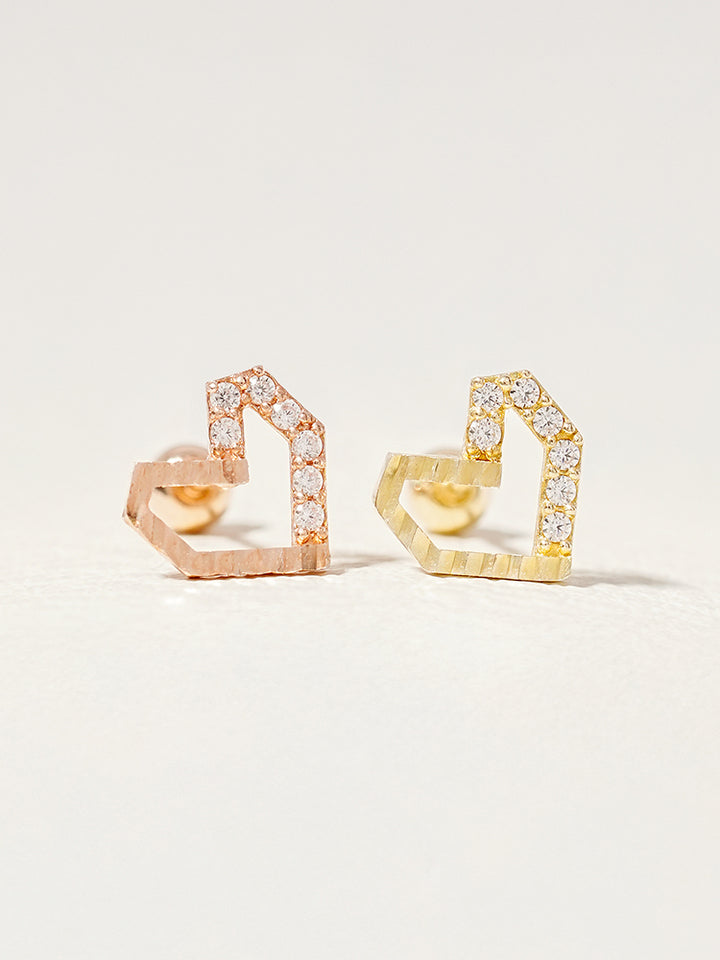 14K Solid Gold Half-and-Half Heart Cubic Cartilage Earring 20G