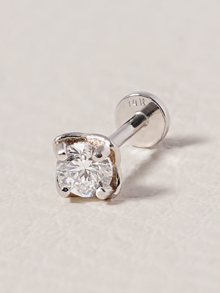 14K Solid Gold Lab Diamond Classic Square Internally Threaded Labret Piercing 20G