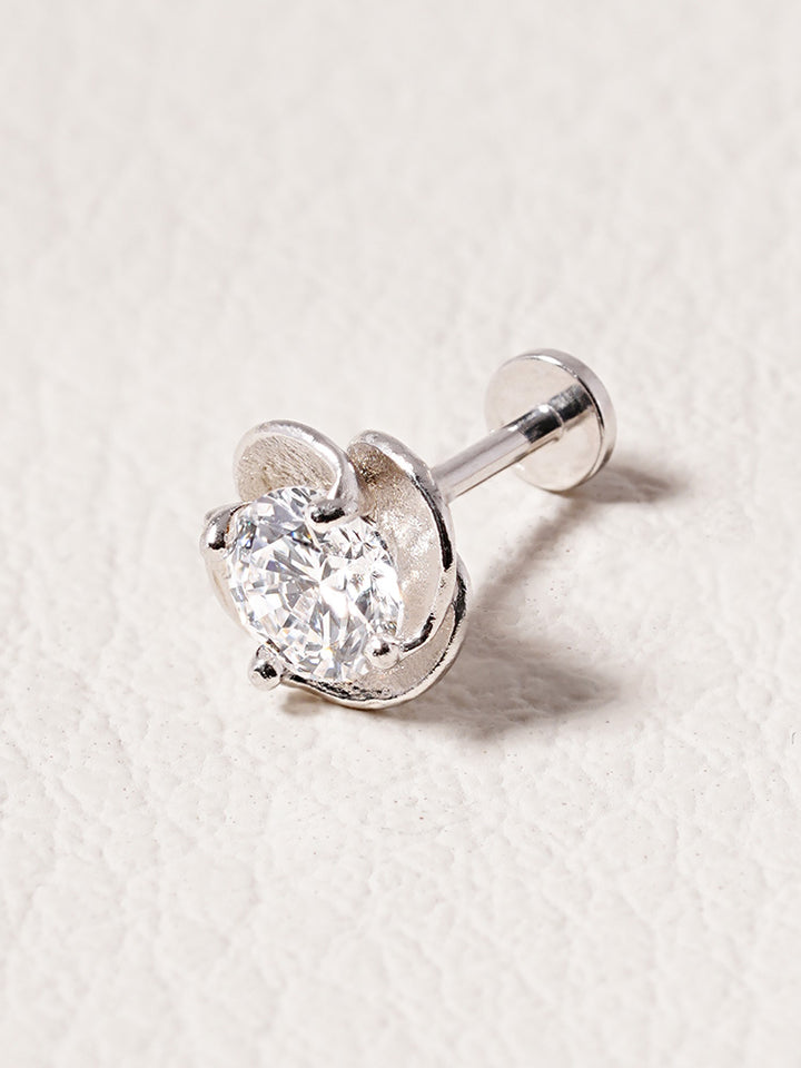 14K Solid Gold Lab Diamond Rose Internally Threaded Labret Piercing 20G