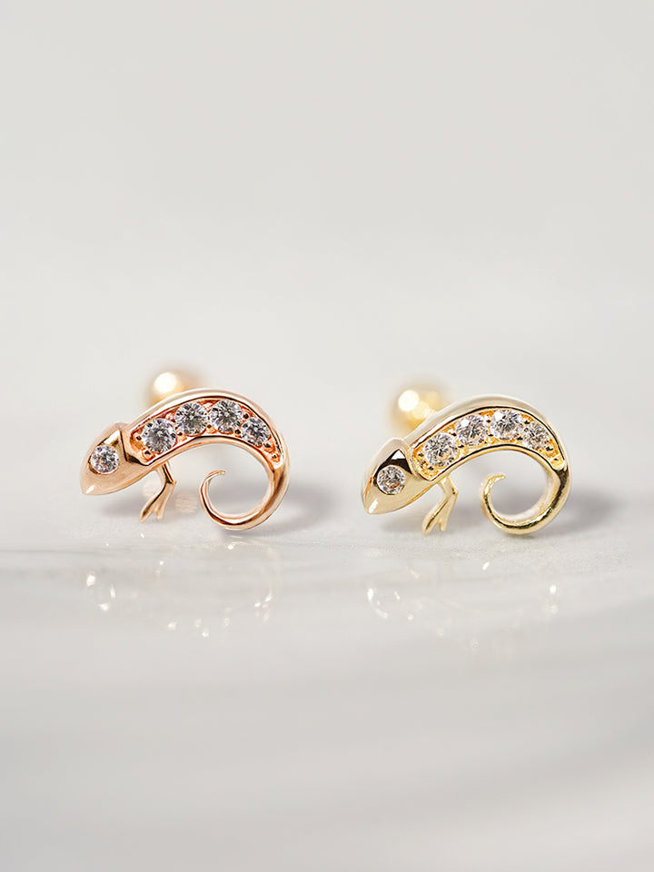 14K Solid Gold Kitsch Lizard Cubic Cartilage Earring 20G