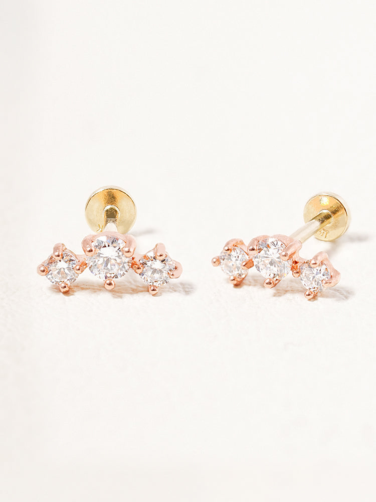 14K Solid Gold Lab Diamond Twinkle Crown Internally Threaded Labret Piercing 20G