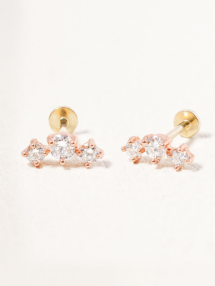 14K Solid Gold Lab Diamond Twinkle Crown Internally Threaded Labret Piercing 20G